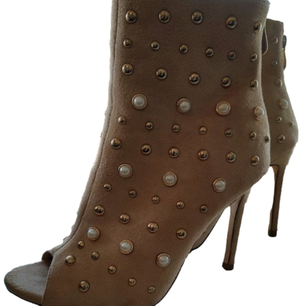 Tan Suede Pearl Encrusted Booties (Size 7)